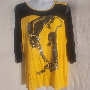Sharif Yellow and Black Panther Print Blouse